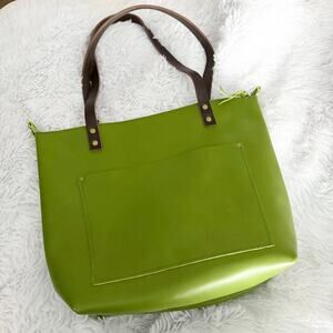 PORTLAND LEATHER | Super Unicorn Green Apple Zipper Dark Brown Handles | Medium